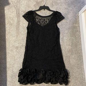 Black lace and ruffle cocktail dress